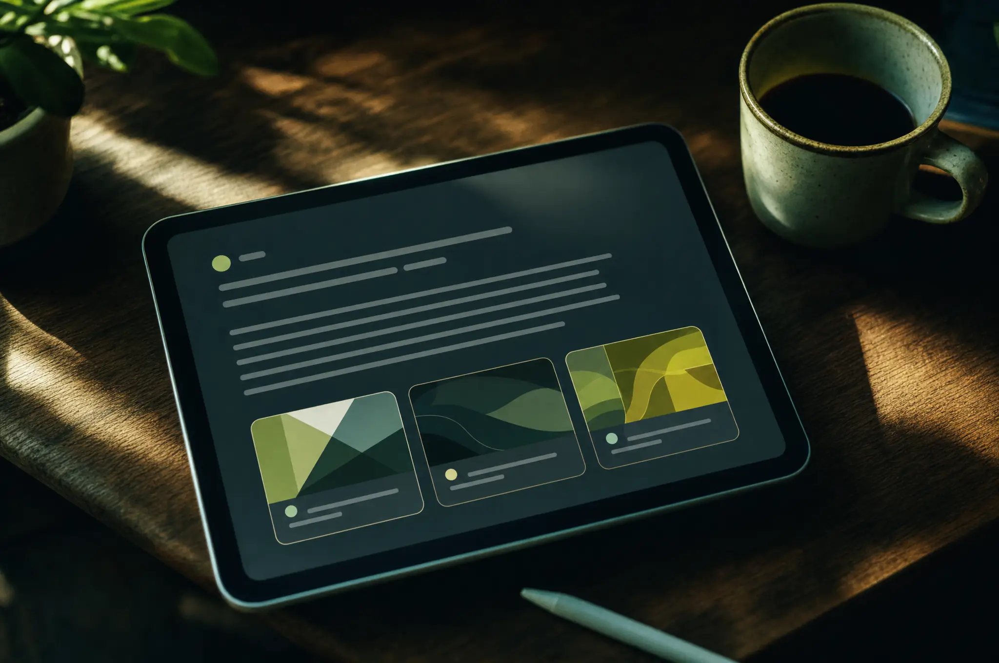 A tablet showing an AI answer with three highlighted source cards